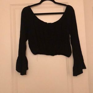 Black peasant sleeve crop top